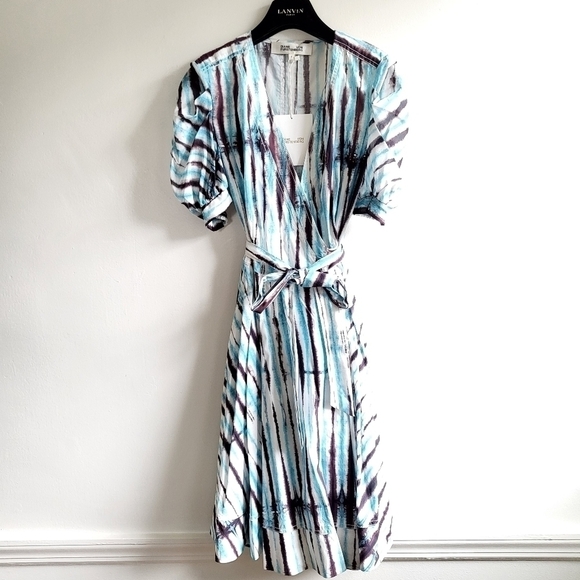 New DVF Indra Cotton Poplin Tie Dye Rain Mini Wrap Dress NWT Small - Picture 11 of 16